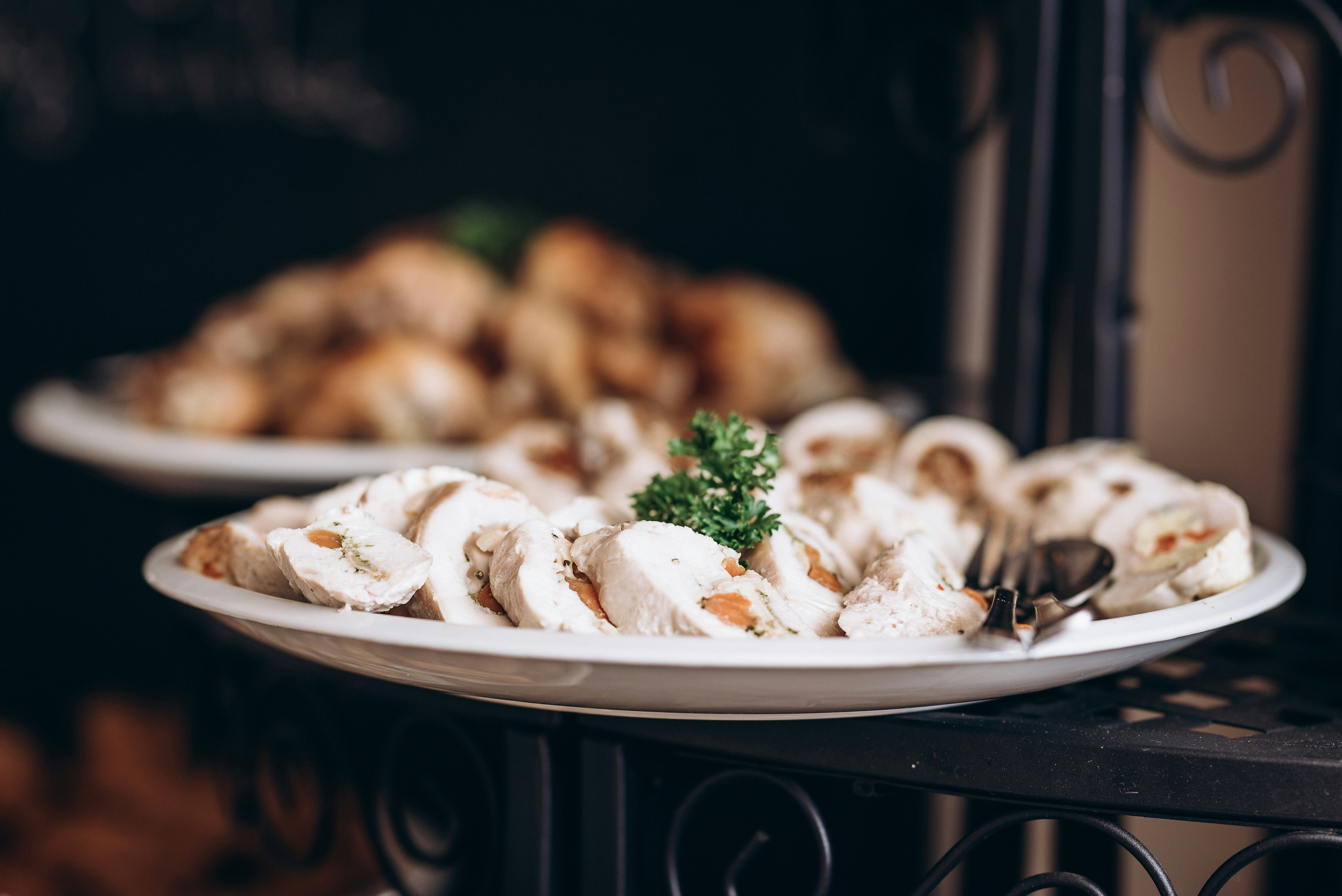 white ceramic bowl with brown and white food